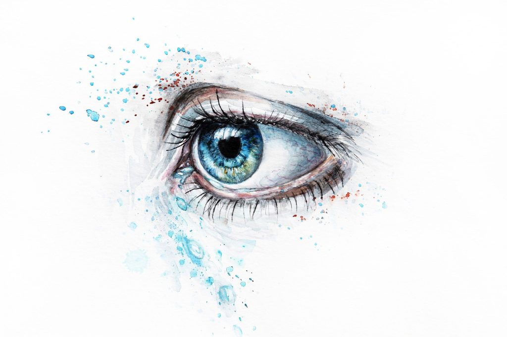 woman's blue eye in illustrative drawing style