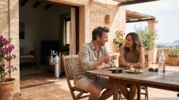 Couple enjoying a holiday while prescribed cluster headache oxygen is ready nearby
